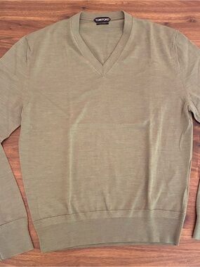 Tom Ford Olive Green V-Neck Sweater